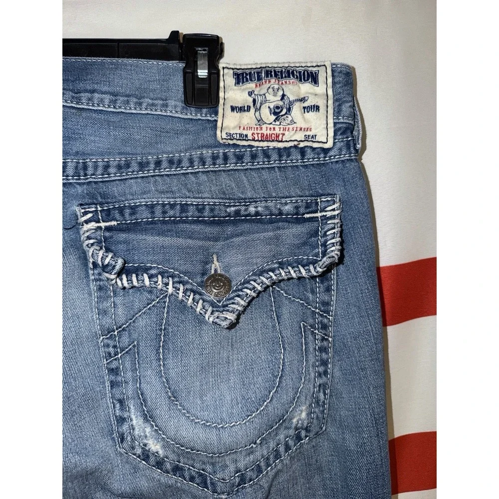 True Religion Straight Fit Jeans Mens 38 Medium Wash Denim Baggy Flap Pocket